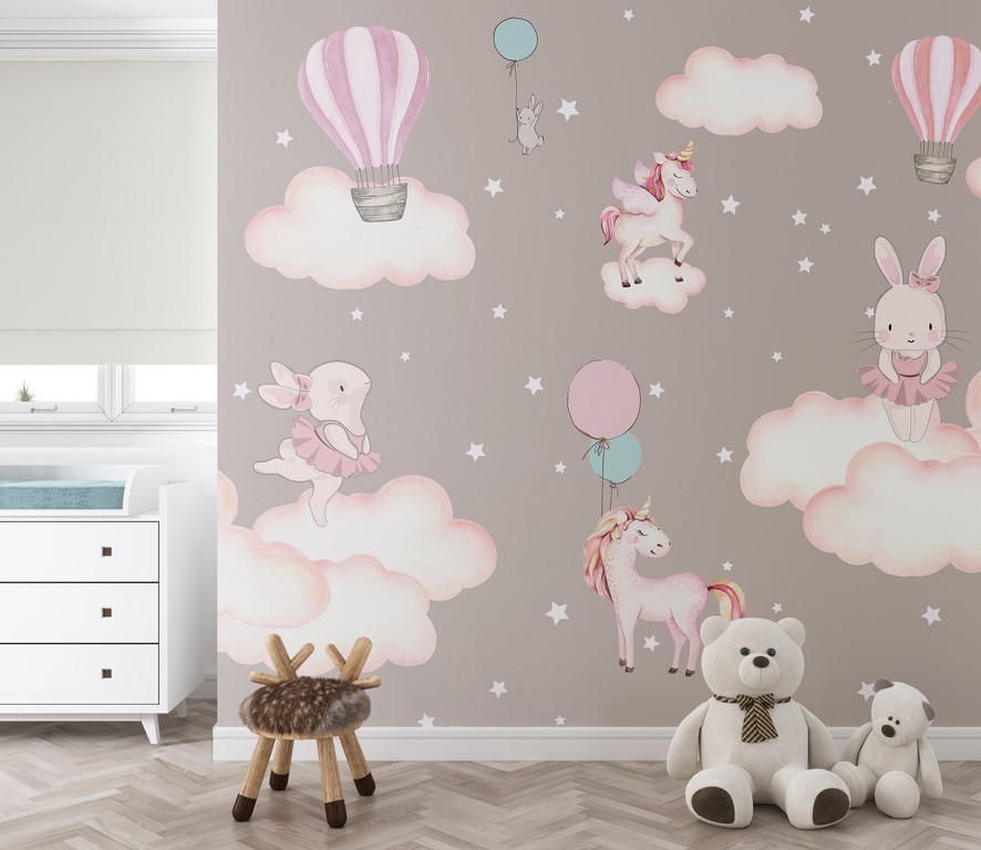 Foto murale Lepuj rozë dhe njëbrirësh