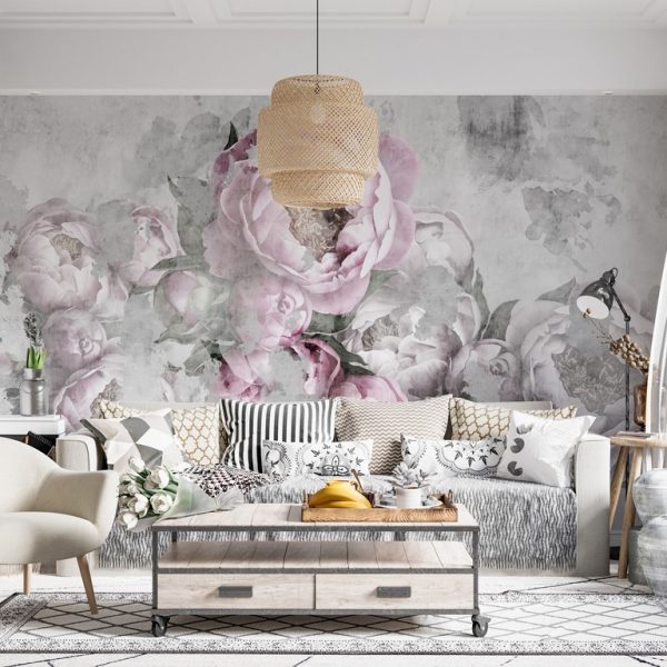 Foto murale Bozhure rozë të turbullta në gri