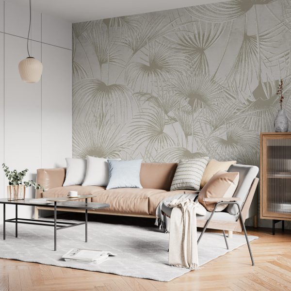 Foto murale Mur me palma ngjyrë bezhë