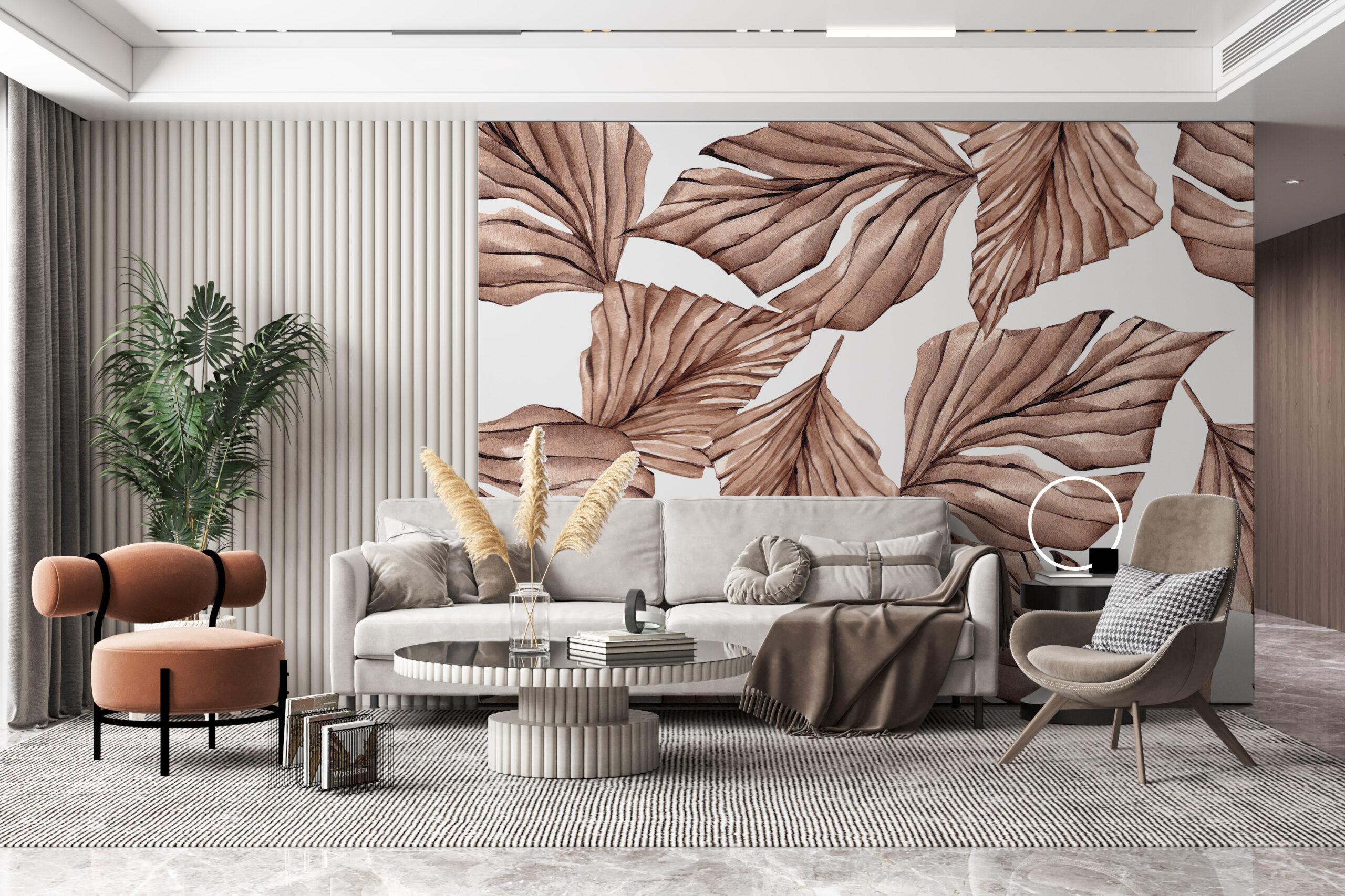 Foto murale Mur me gjethe kafe