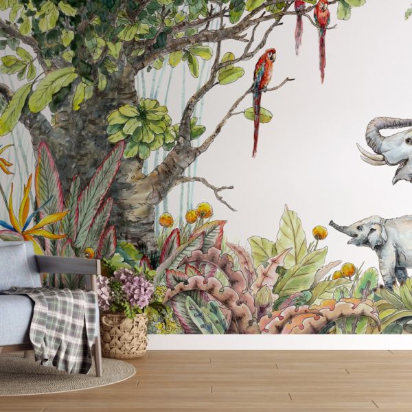 Foto murale Elefantët në xhunglën shumëngjyrëshe