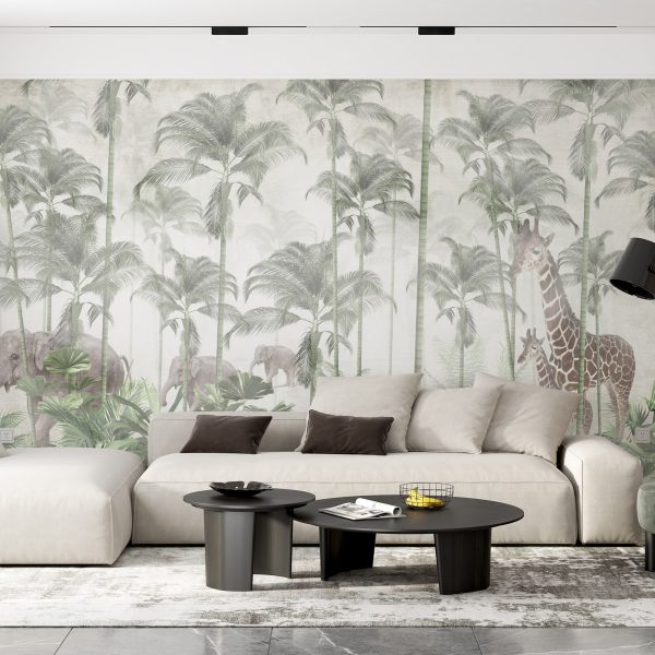 Foto murale Gjirafa dhe elefantë që ecin