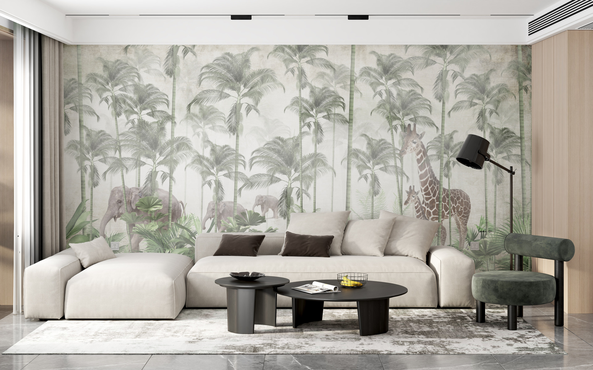 Foto murale Gjirafa dhe elefantë që ecin