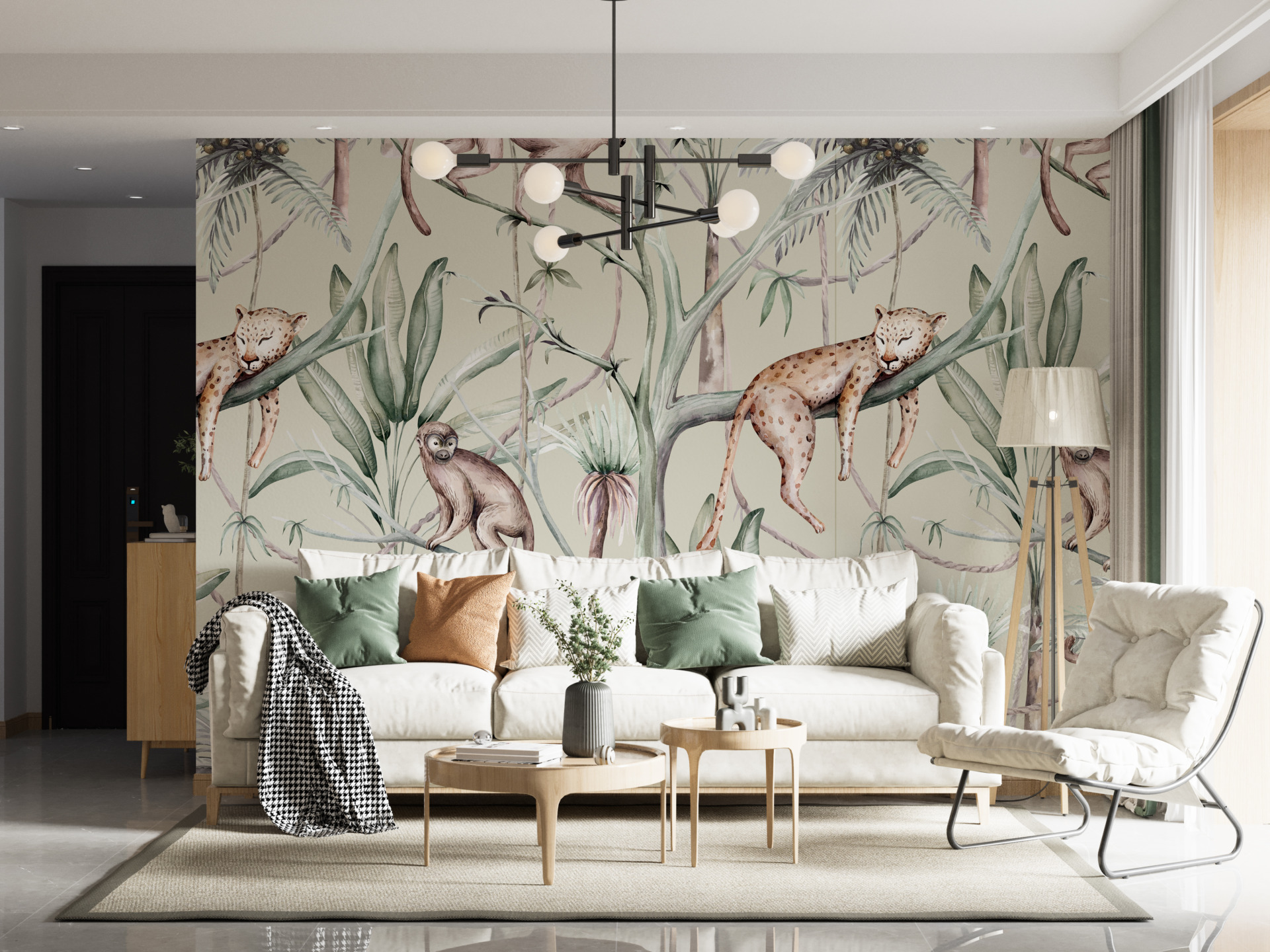 Foto murale Jaguari i Fjetur dhe Majmunët