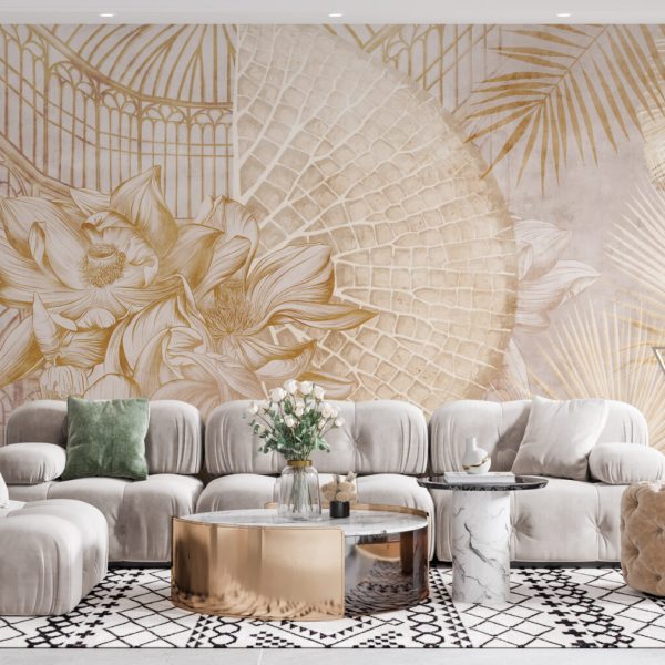 Foto murale Zambakë uji dhe gjethe palme