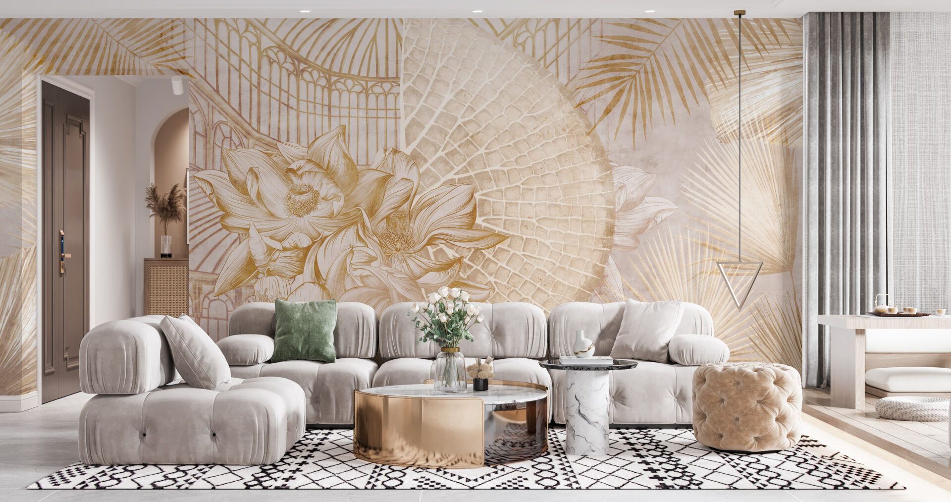 Foto murale Zambakë uji dhe gjethe palme