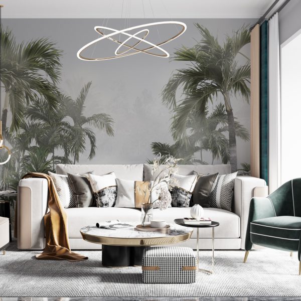 Foto murale Palma të larta në mjegull