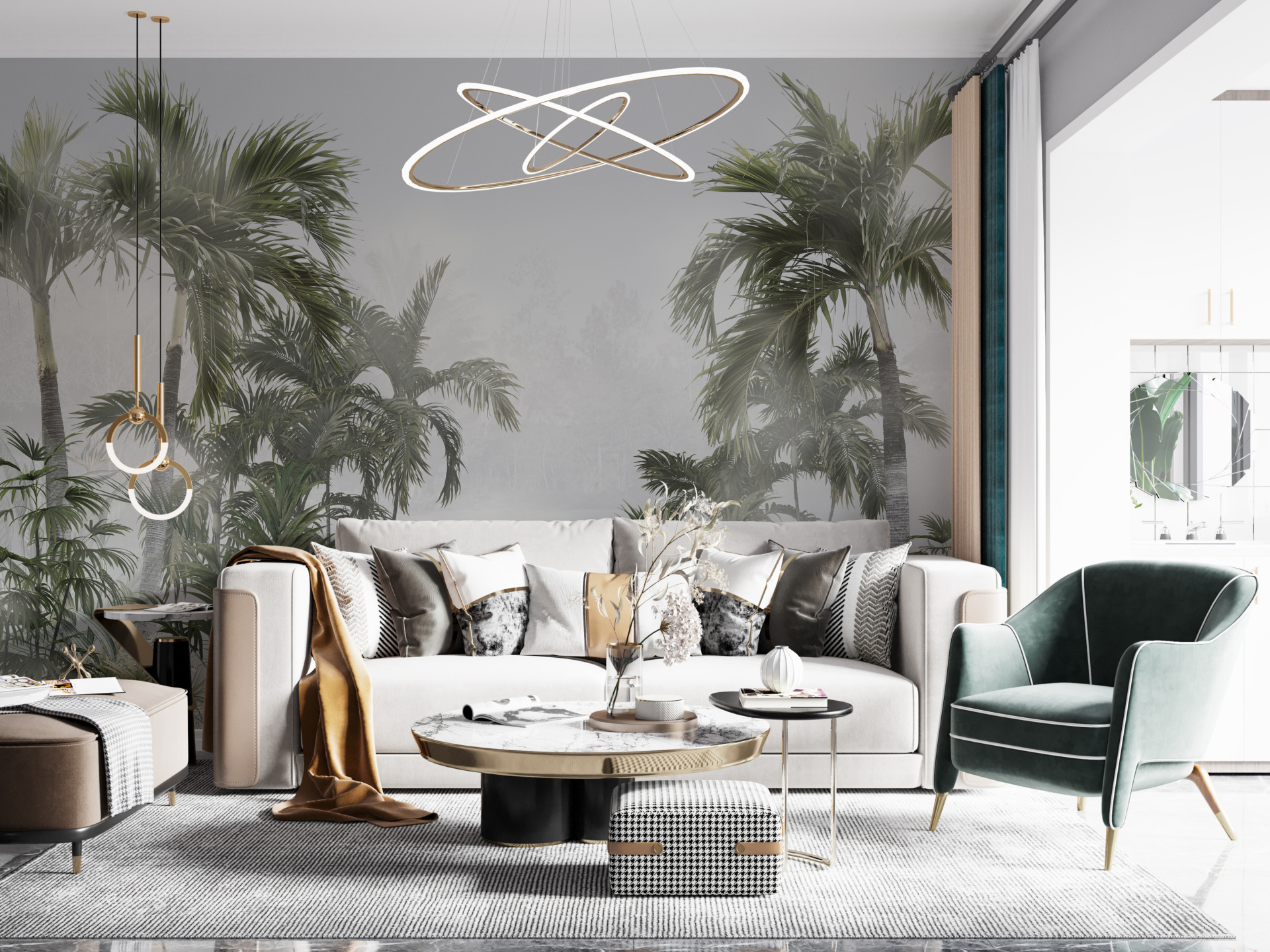 Foto murale Palma të larta në mjegull