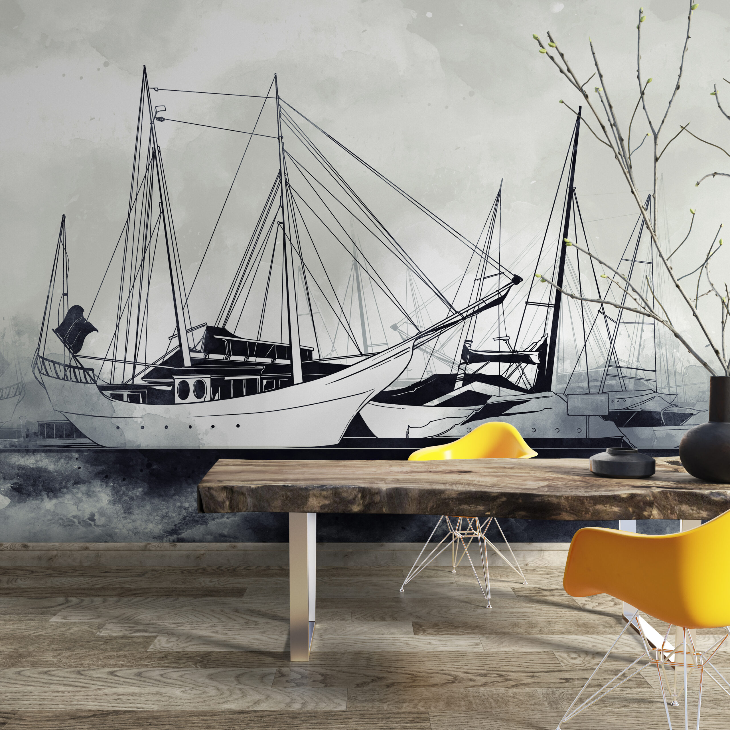 Foto murale Anije me vela në Port