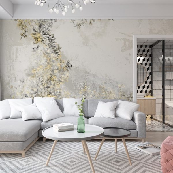 Foto murale Gjethe të arta në gri