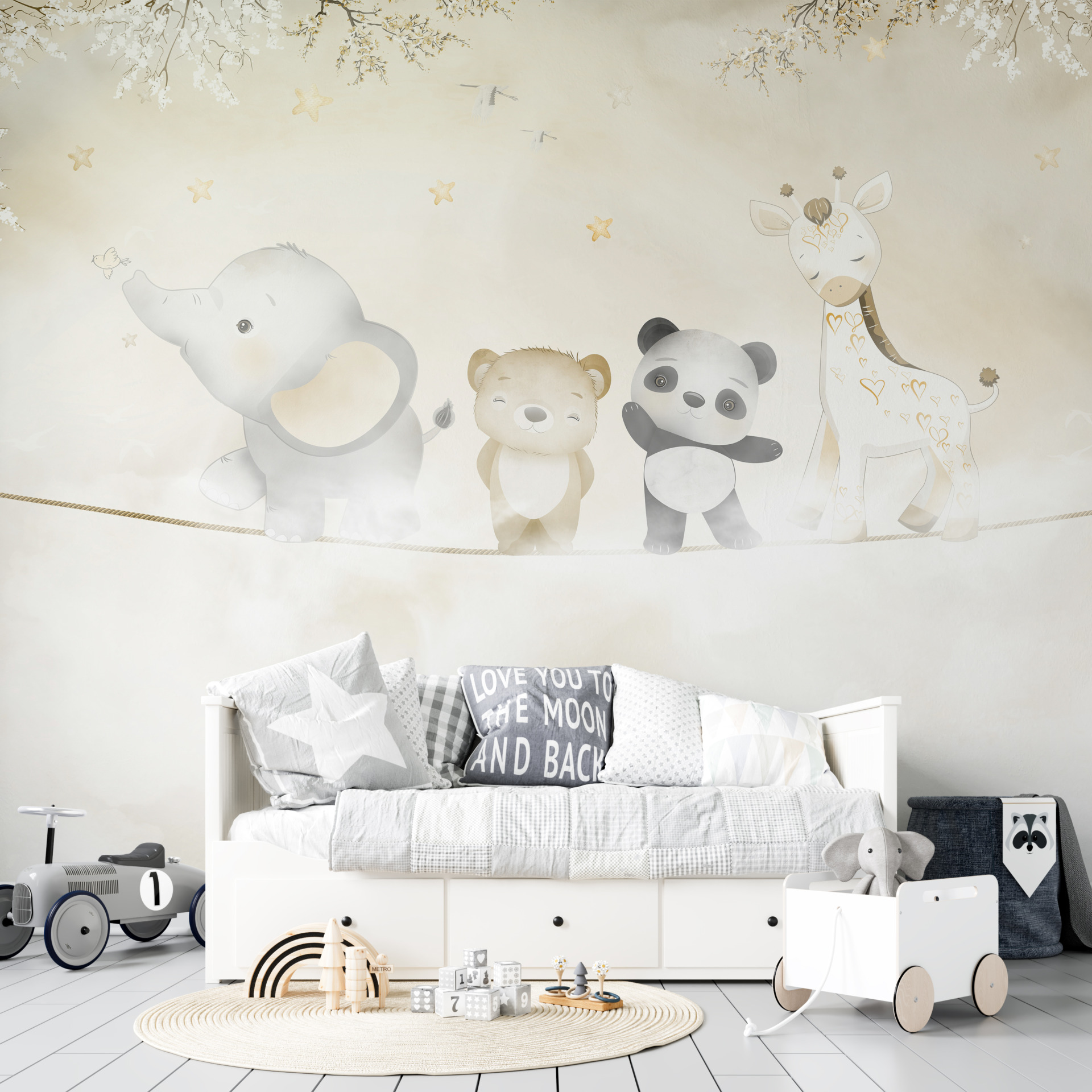 Foto murale Kafshët në një litar në mjegull