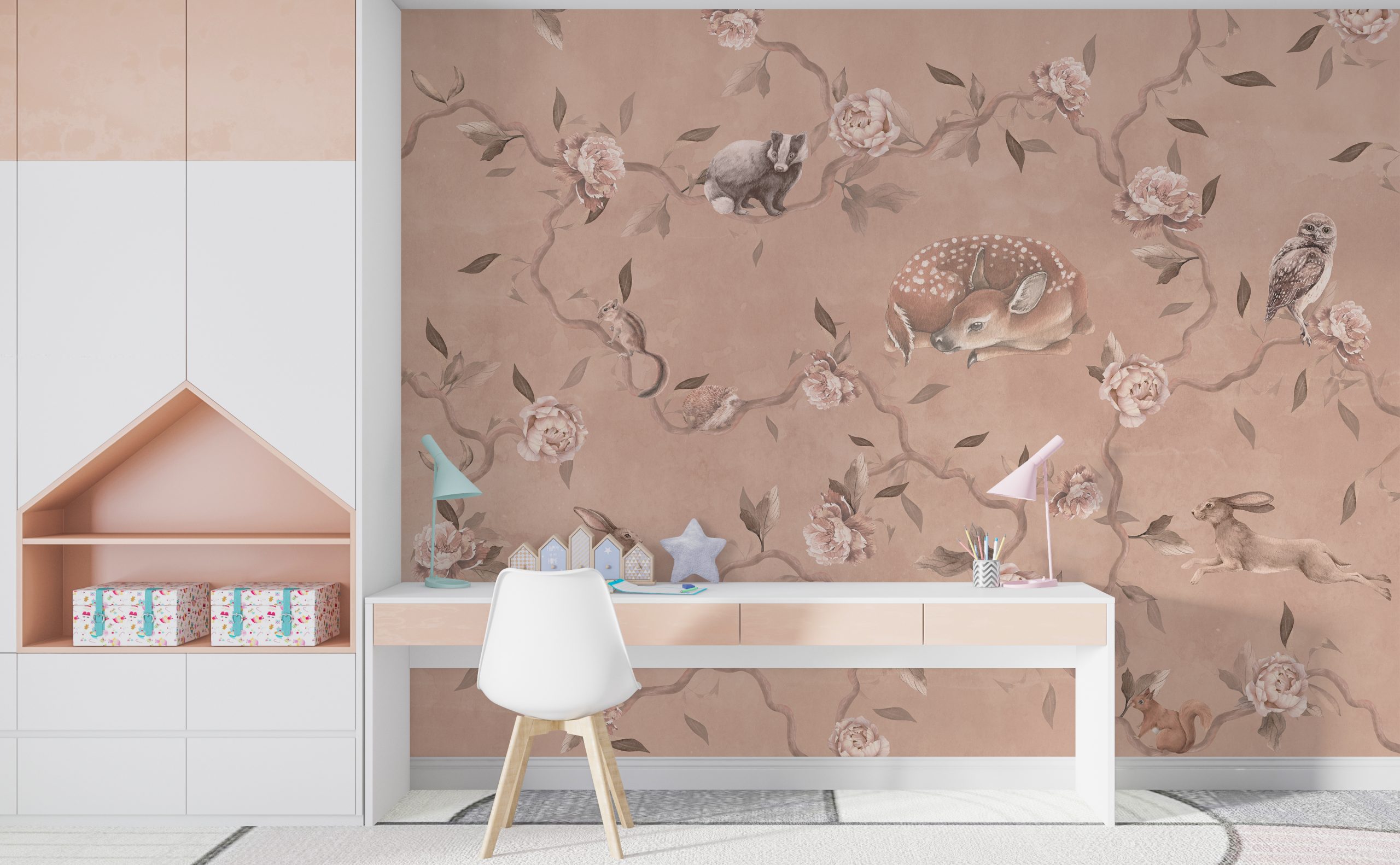 Foto murale Kafshët dhe trëndafilat