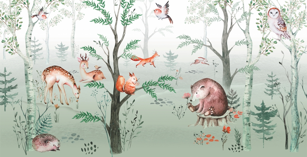 wallpaper kids, animals forest, cartoon