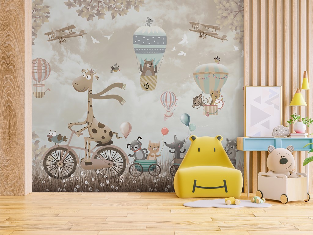 Foto murale Gjirafë në biçikletë për fëmijë