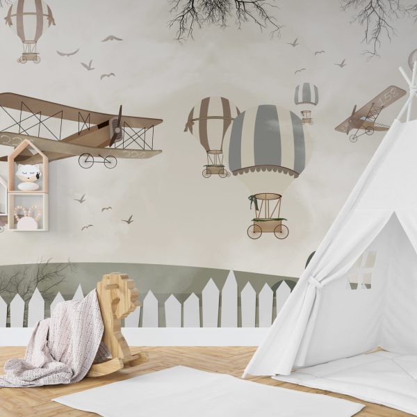 Foto murale Balona dhe aeroplanë shumëngjyrësh në qiell