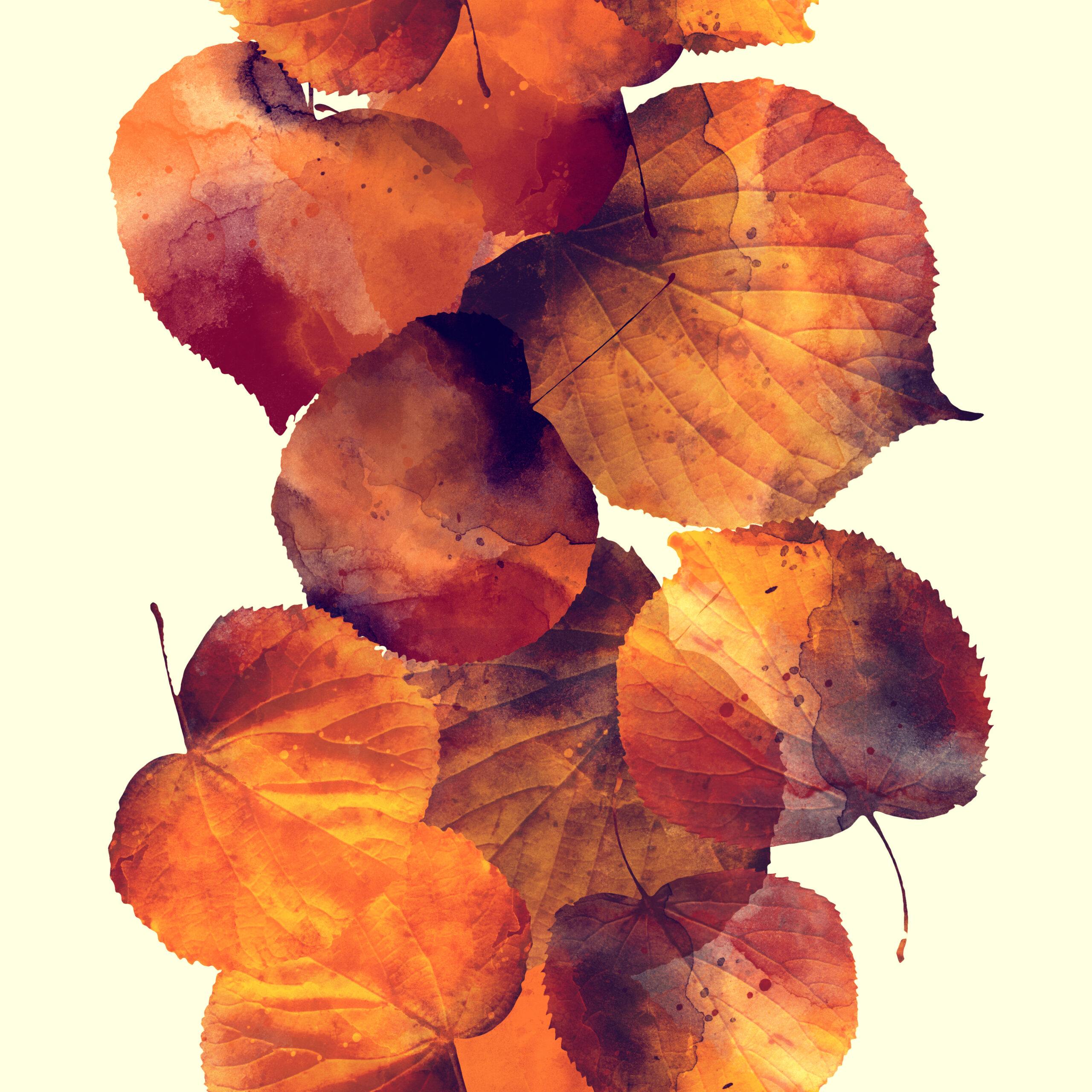 Imprints,Autumn,Leaves,Mix,Repeat,Seamless,Pattern.,Scanned,Picture,With