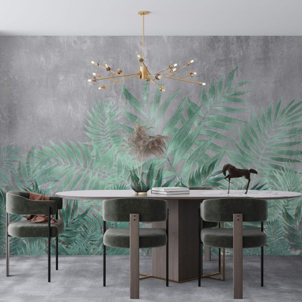 Foto murale Gjethe tropikale në gri