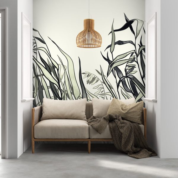 Foto murale Gjethe të errëta në një sfond të çelët