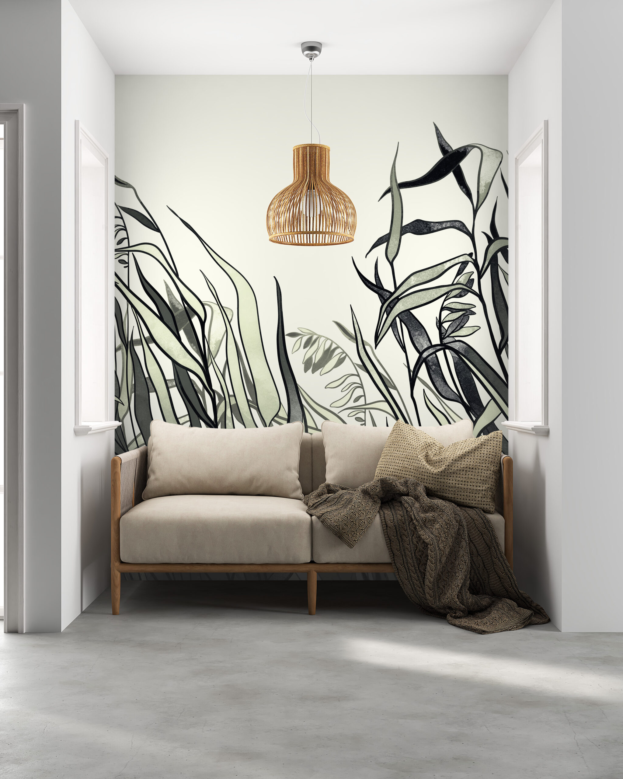 Foto murale Gjethe të errëta në një sfond të çelët