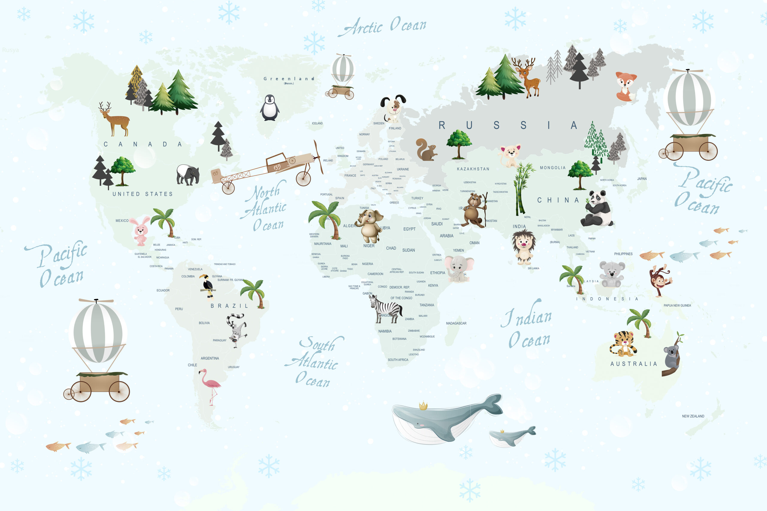 Animals,World,Map,For,Kids,Wallpaper,Design