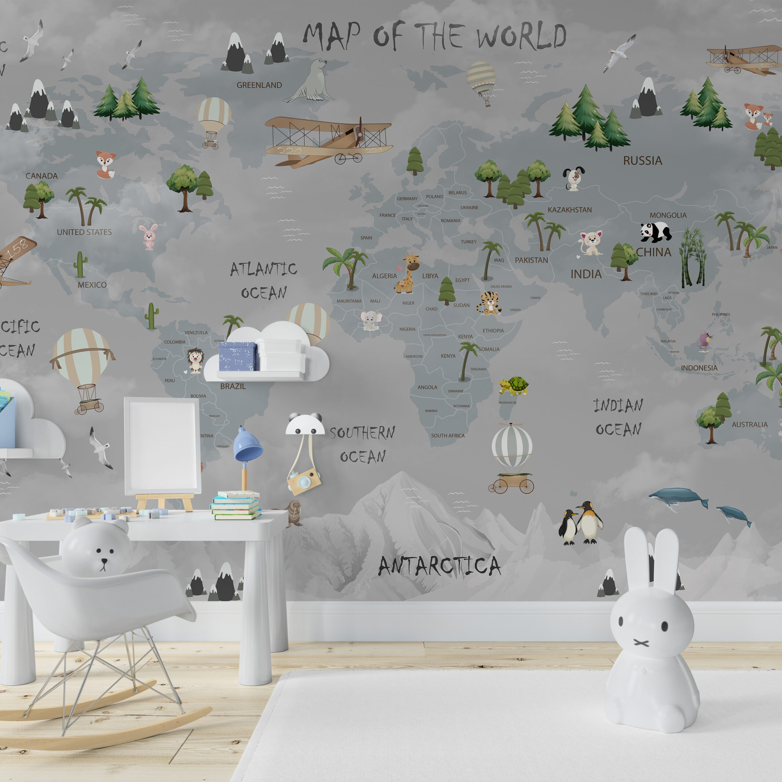 Foto murale Harta e Botës Gri