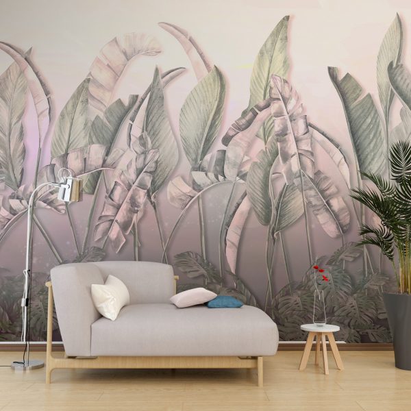 Foto murale Gjethe tropikale në rozë