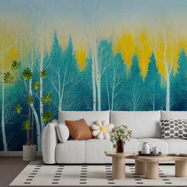 Foto murale Lindja e diellit mbi pyll