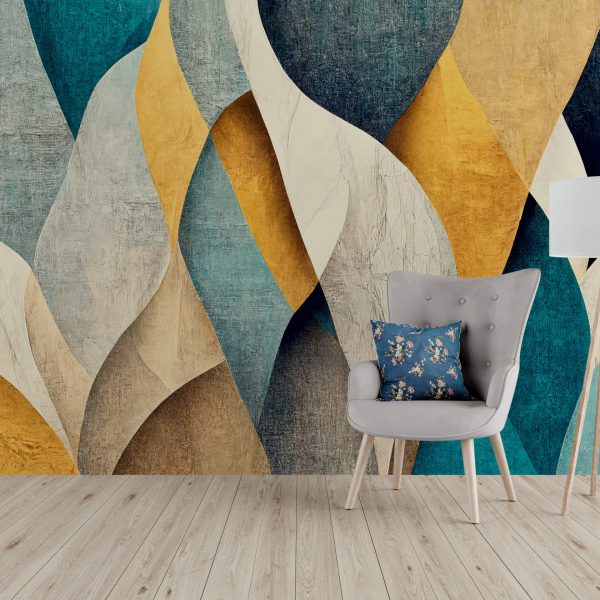 Foto murale Abstraksion në ngjyrë bezhë dhe bruz