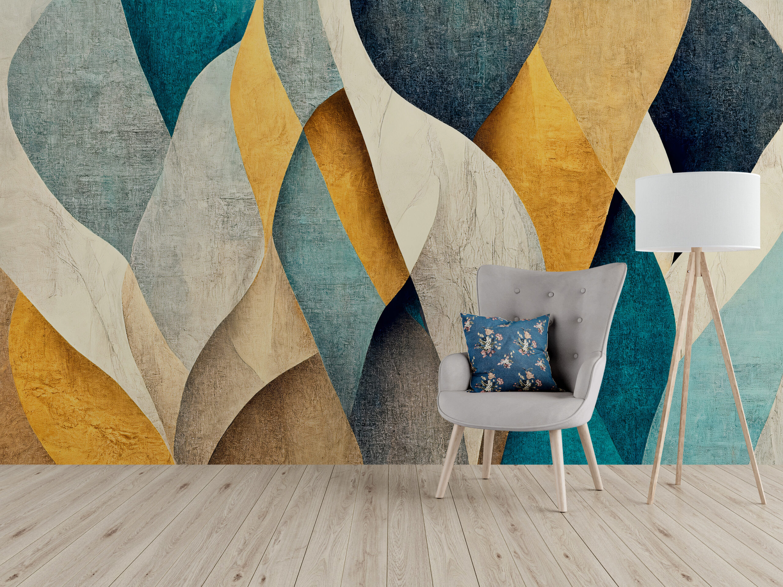 Foto murale Abstraksion në ngjyrë bezhë dhe bruz