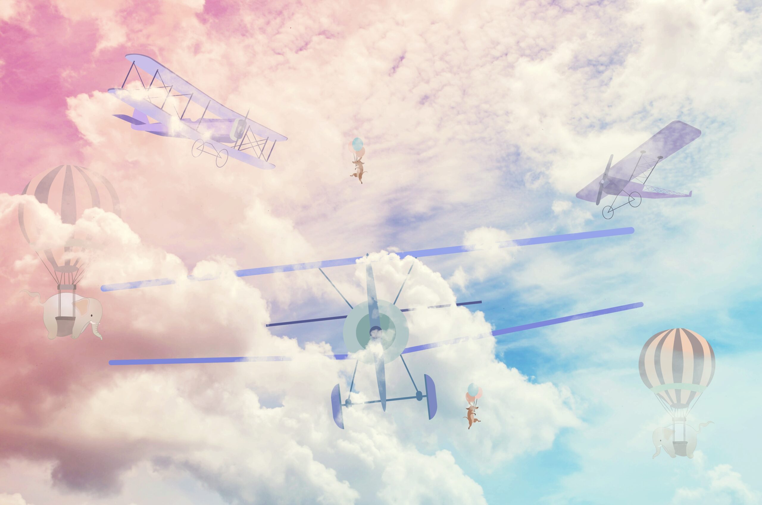 Sky,Pink,And,Blue,Colors.sky,Abstract,Background,With,Balloons,And