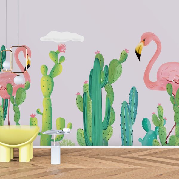 Foto murale Flamingo dhe Kaktus