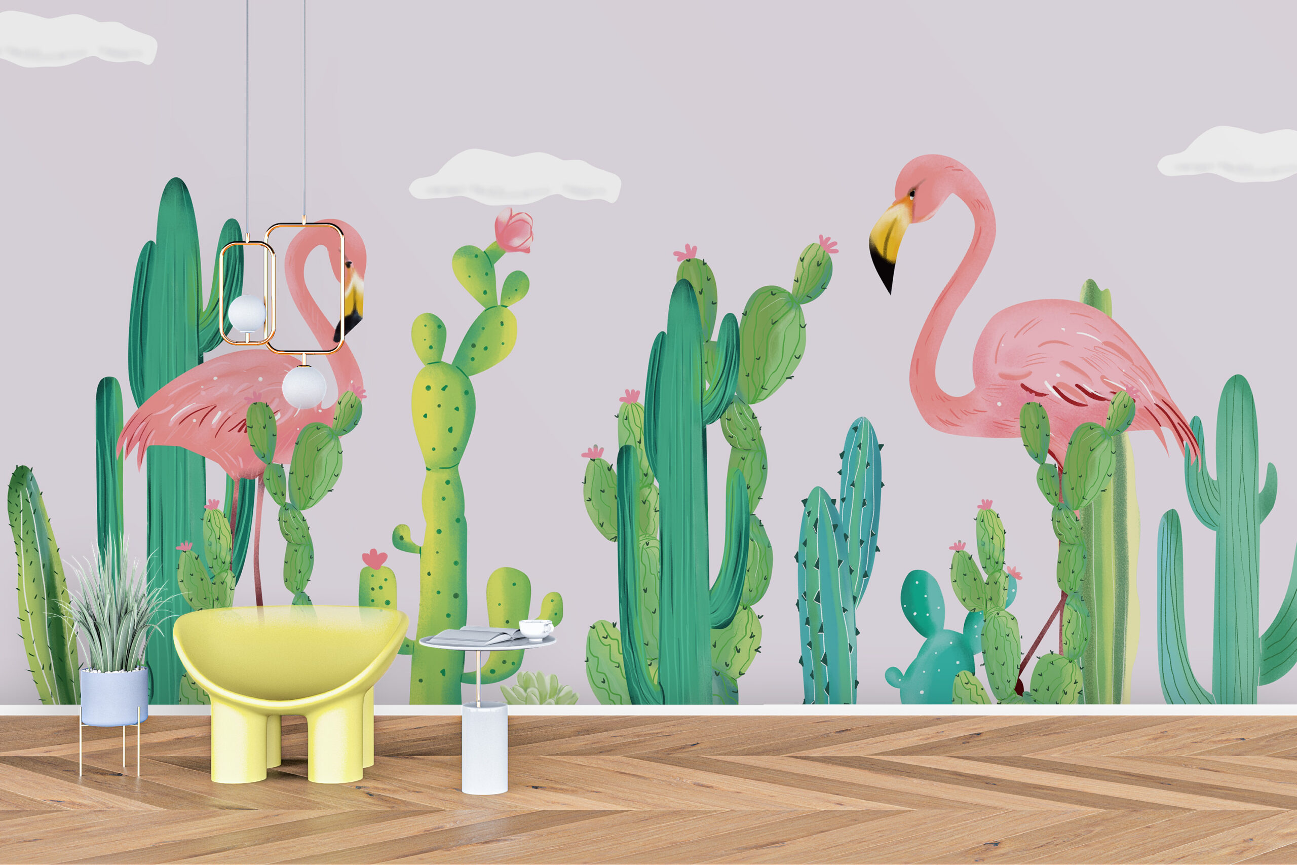 Foto murale Flamingo dhe Kaktus