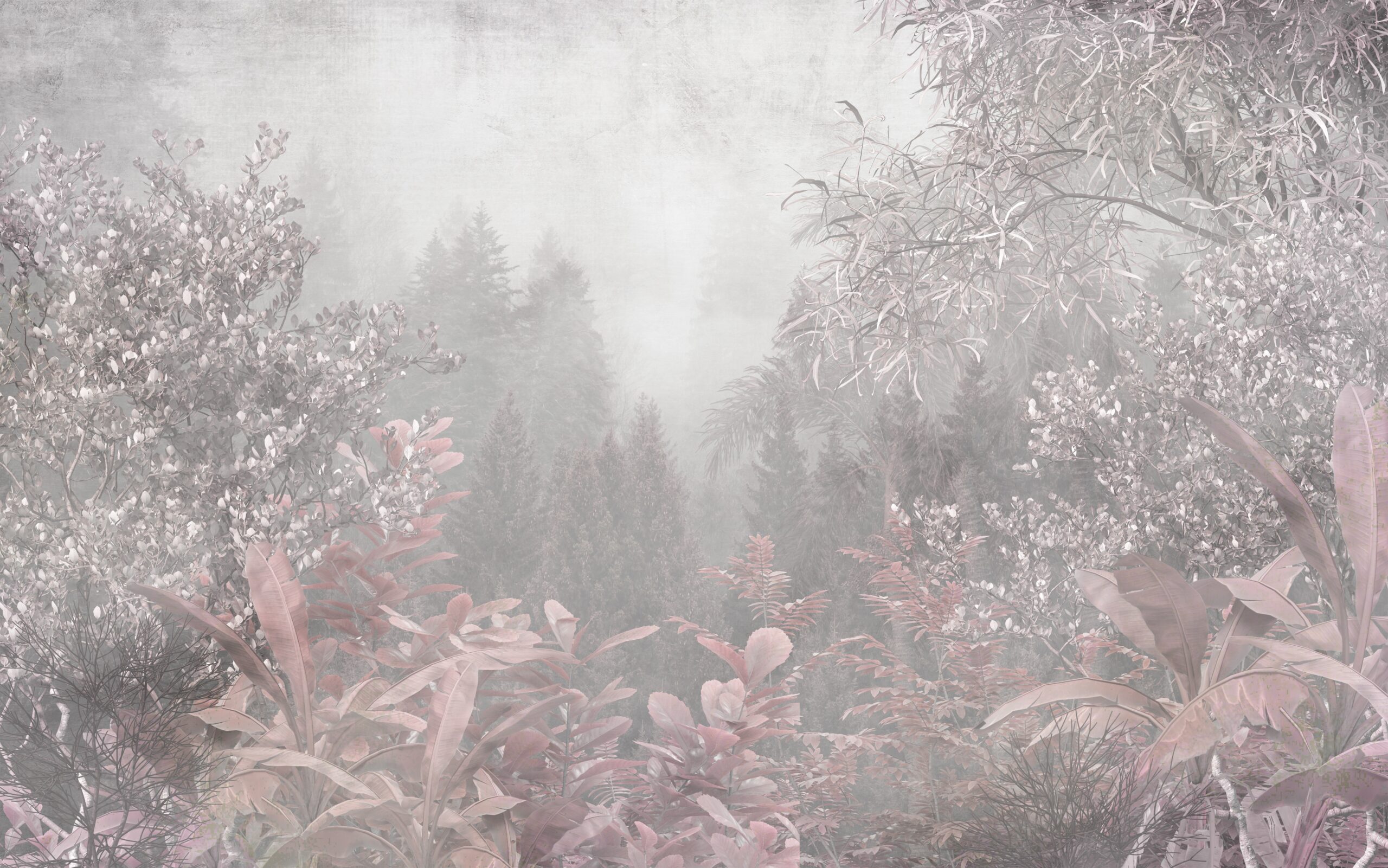 Tropical,Trees,And,Leaves,In,Foggy,Forest,Wallpaper,Design,-