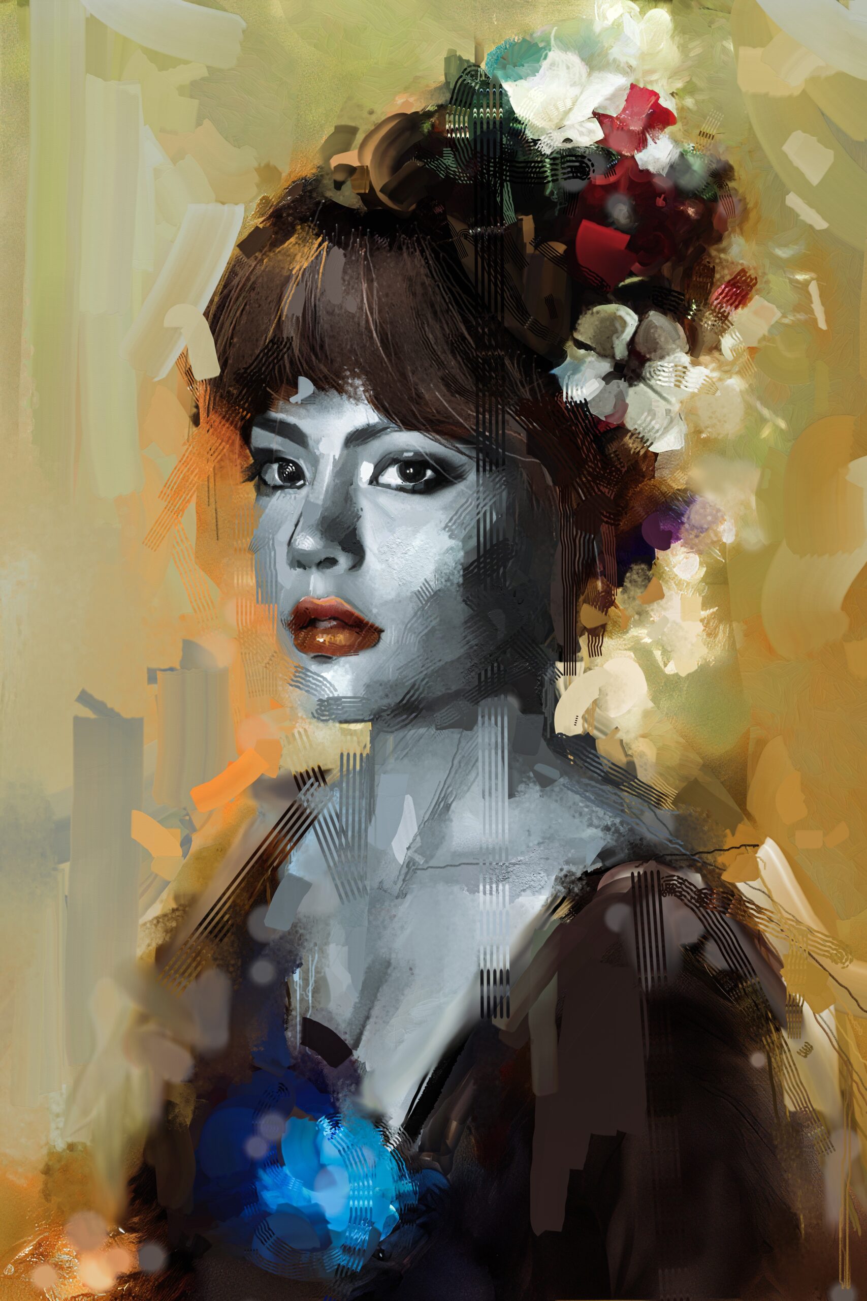 Abstract,Paint,,Black,-,White,Color,Portrait,And,Colourful,Background.