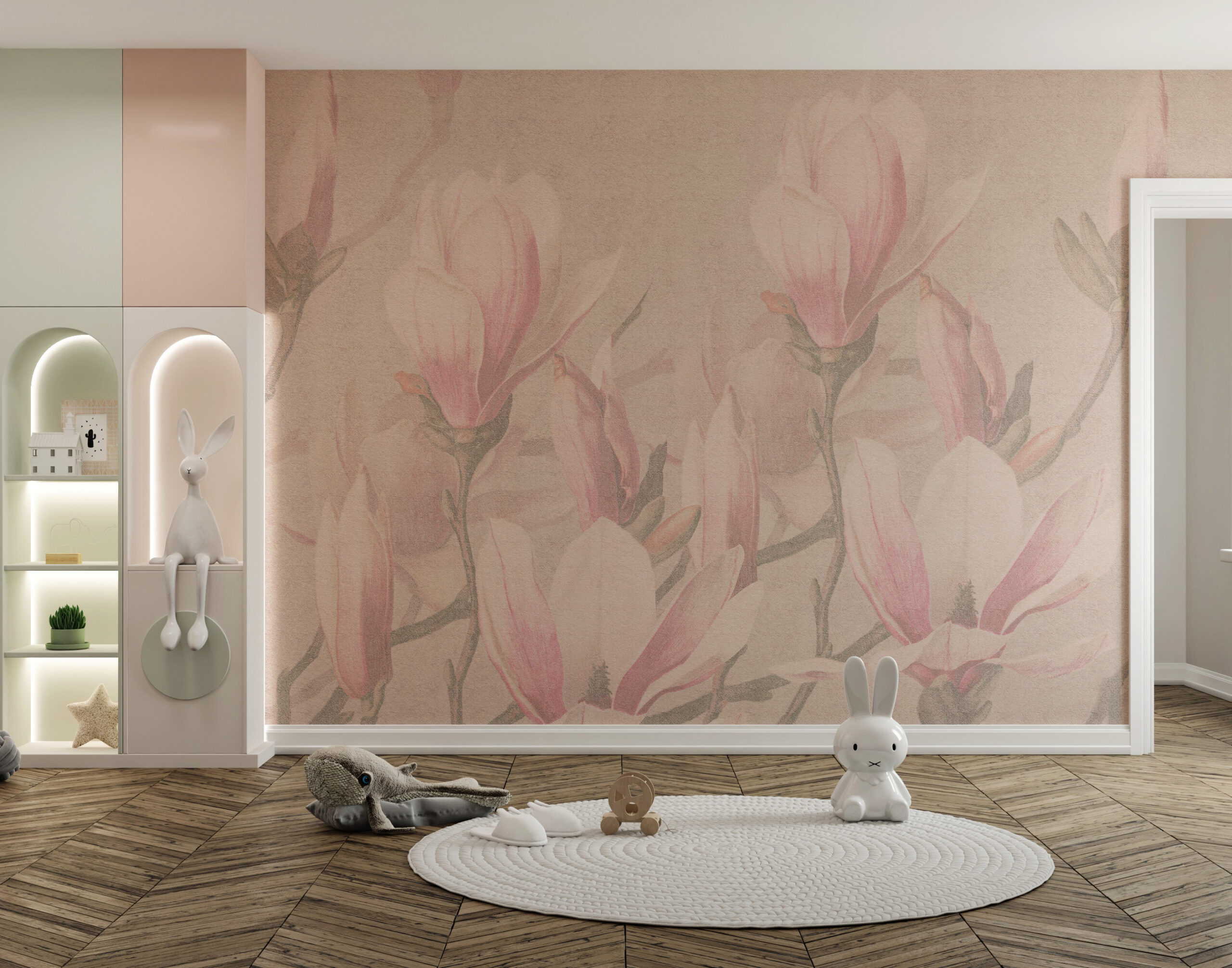 Foto murale Lule rozë në ngjyrë bezhë