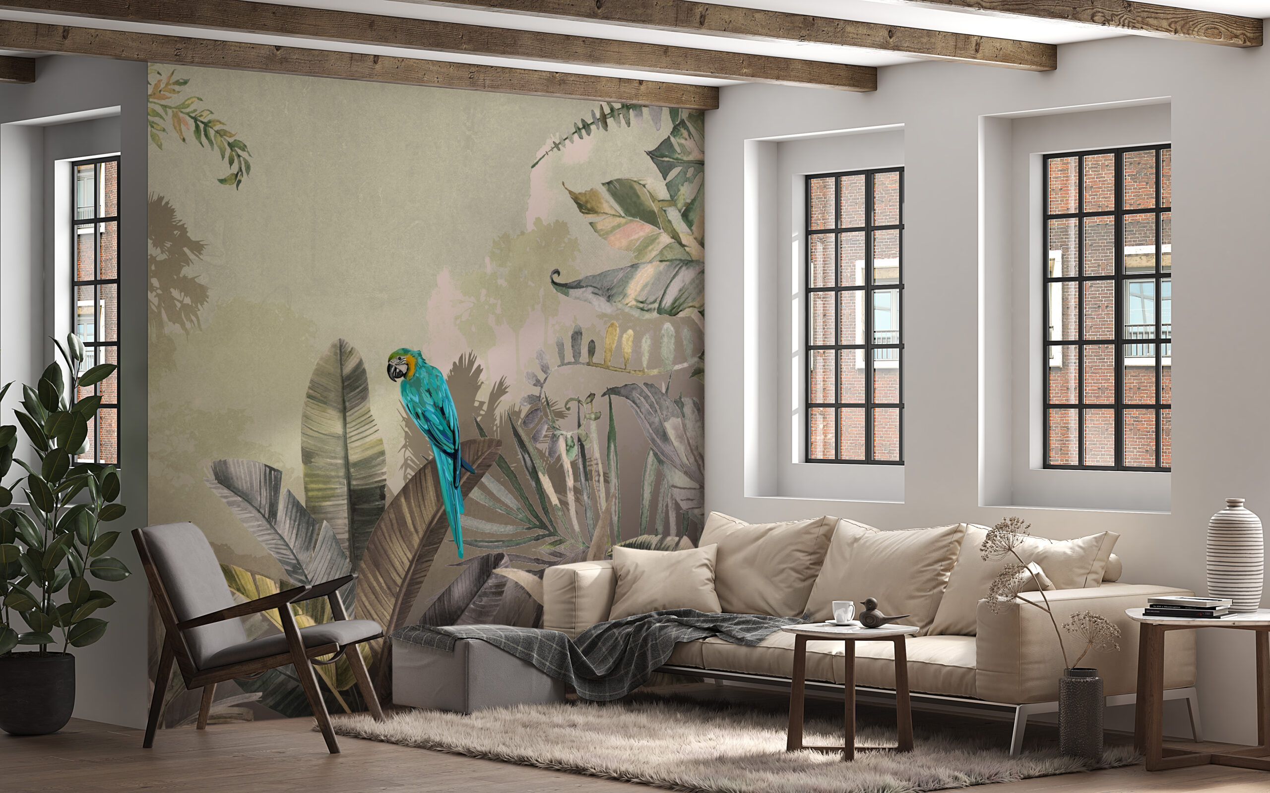 Foto murale Papagall në sfondin e xhunglës