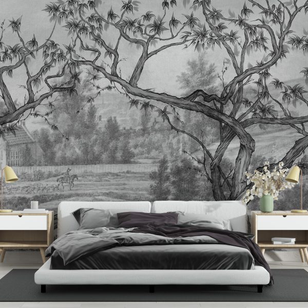 Foto murale Peizazh rural bardh e zi