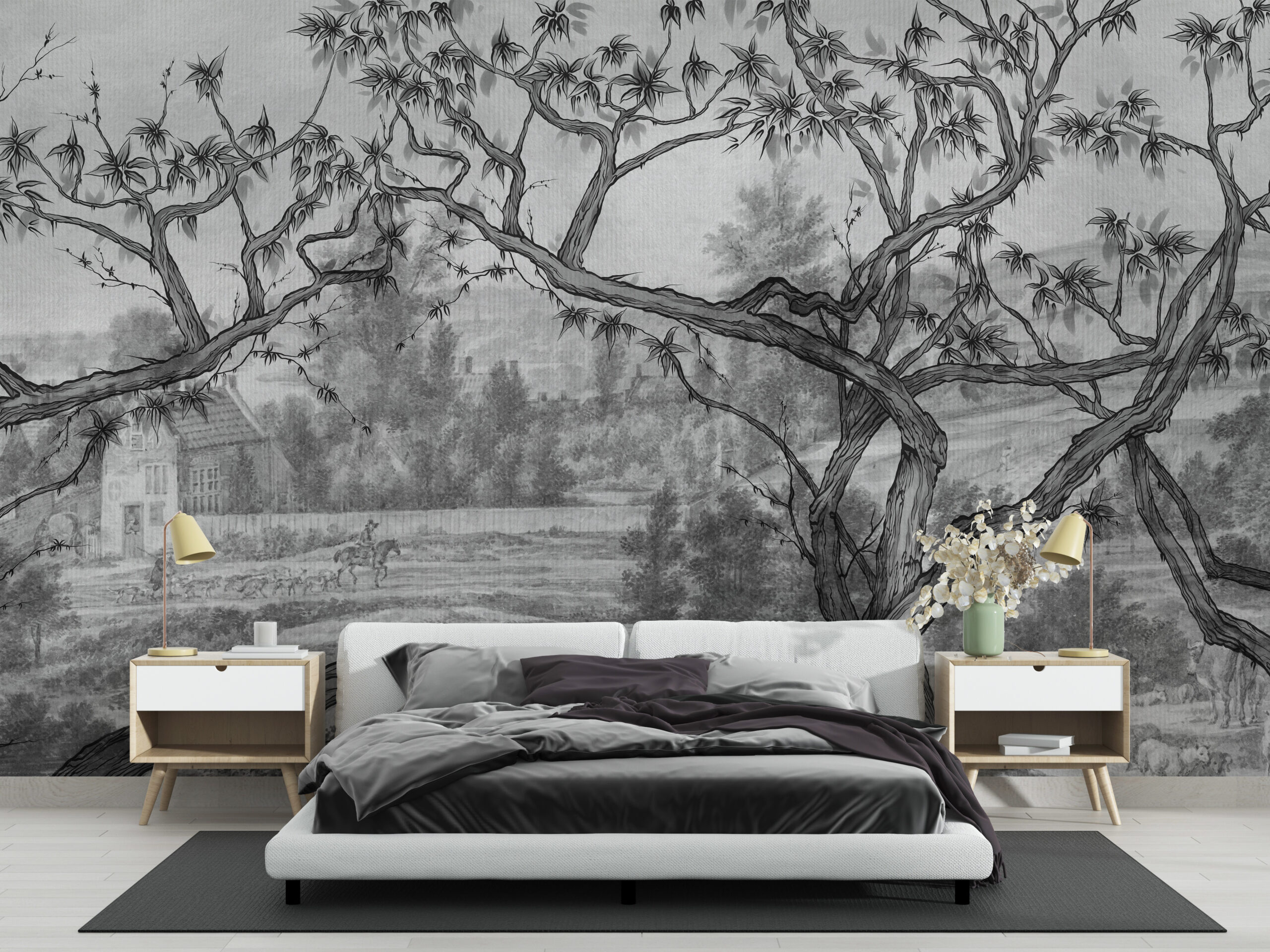 Foto murale Peizazh rural bardh e zi