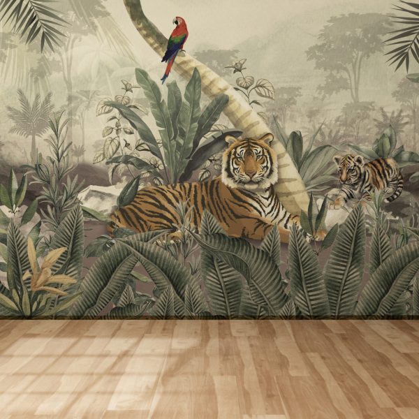 Foto murale Tigrat në sfondin e xhunglës
