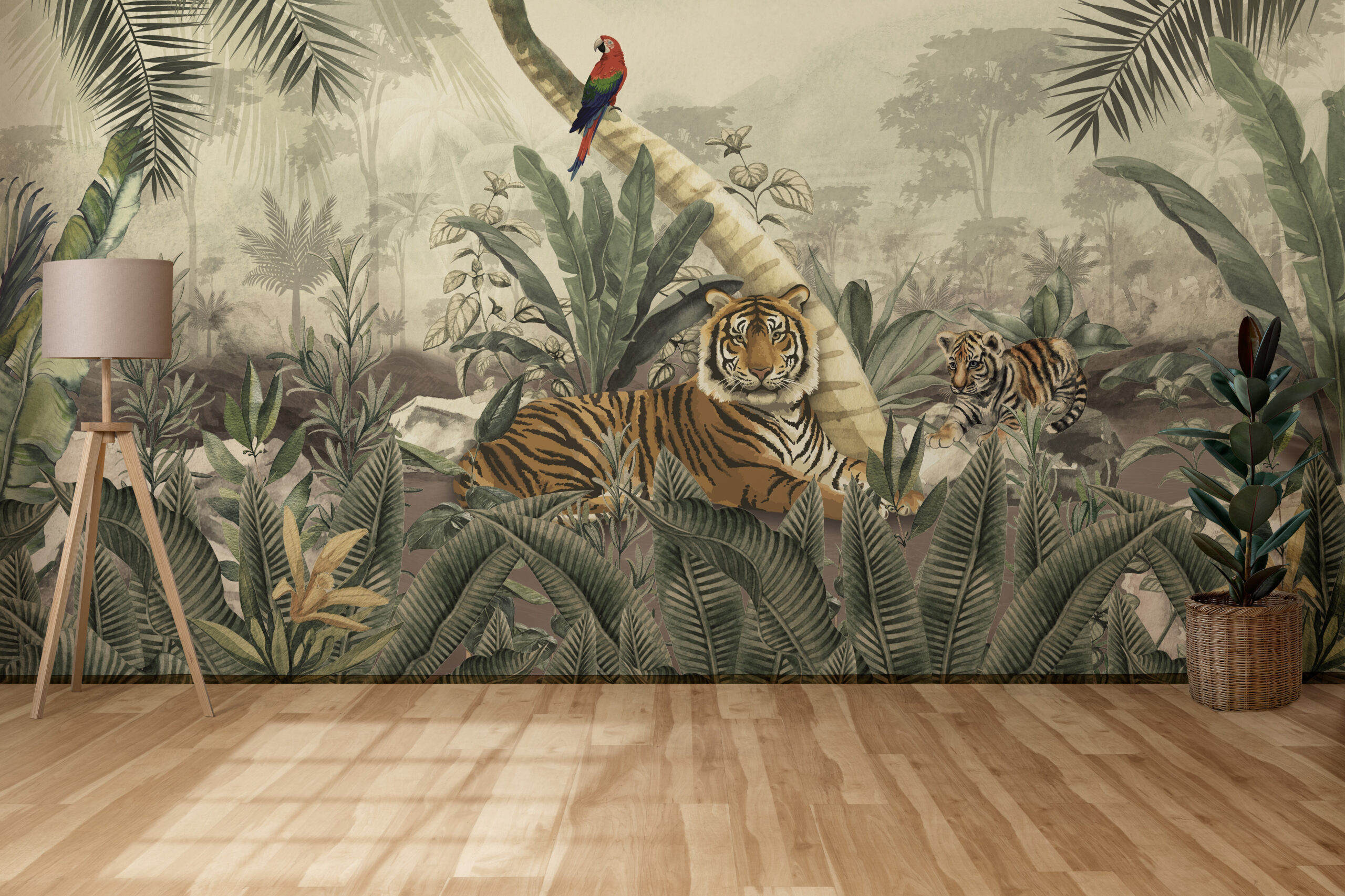 Foto murale Tigrat në sfondin e xhunglës