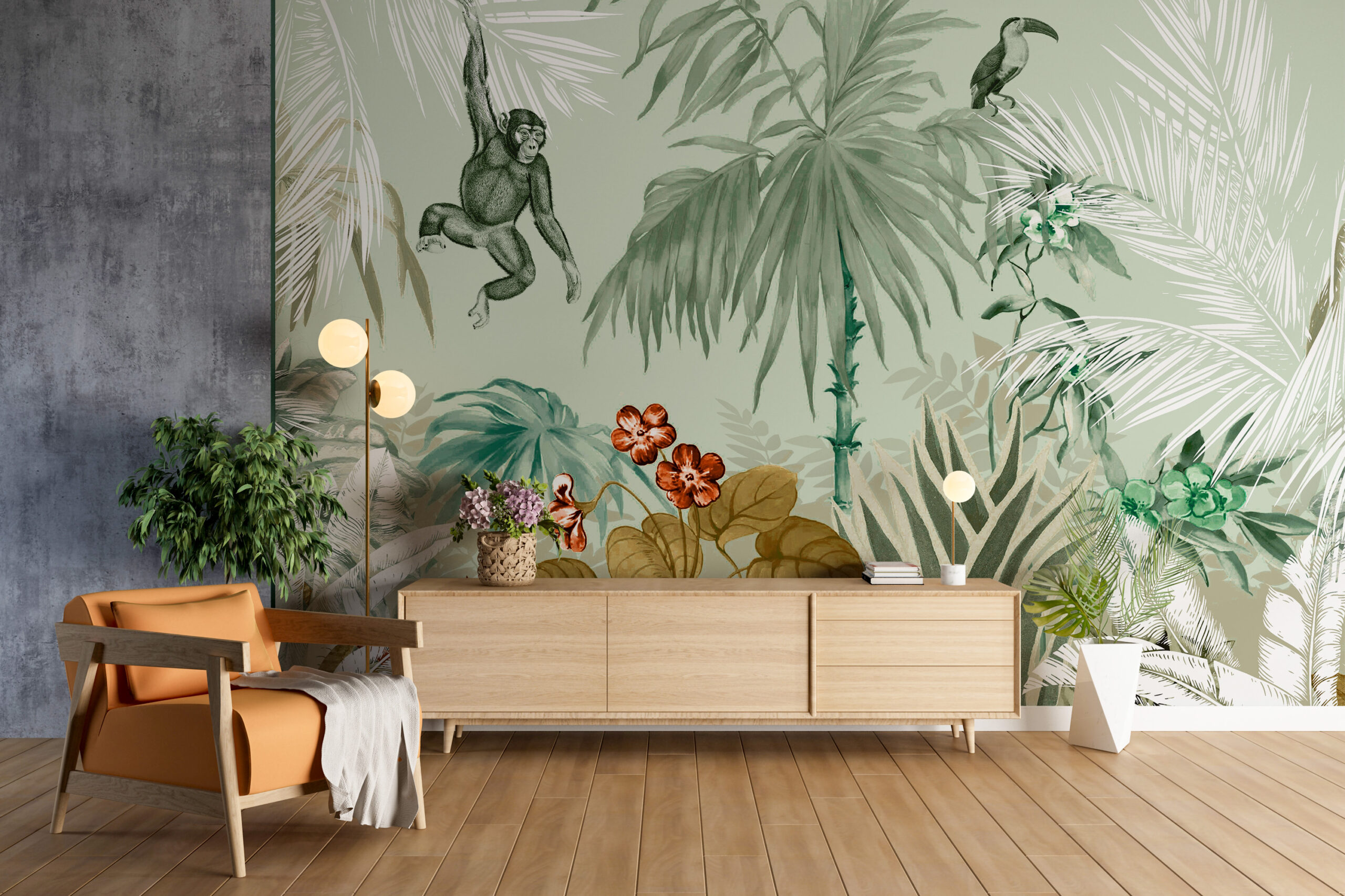 Foto murale Majmuni në Xhungël Bezhë - Figura 3