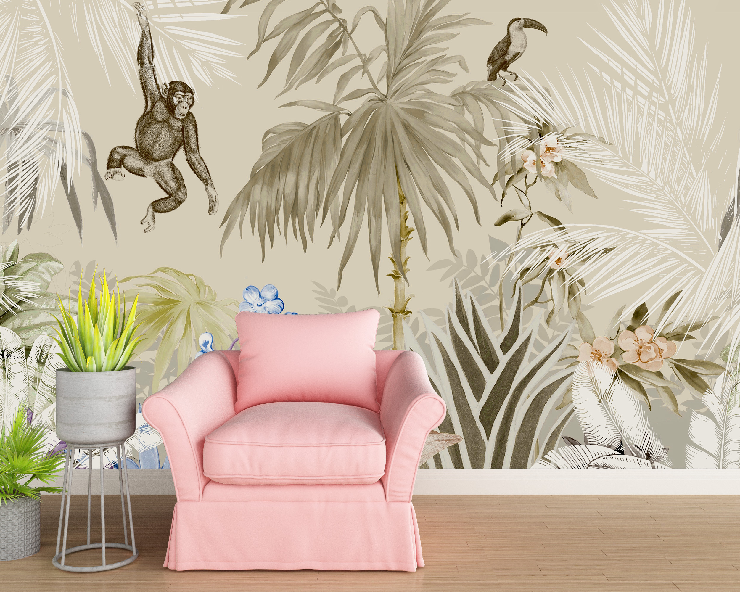 Foto murale Majmuni në Xhungël Bezhë