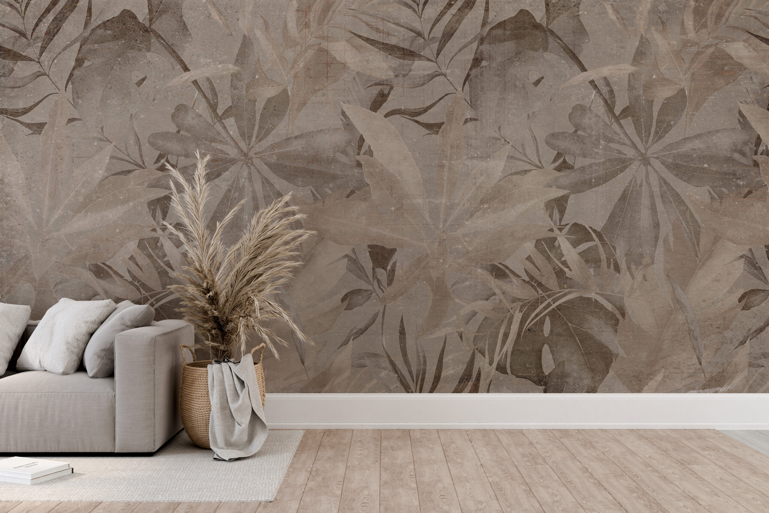 Foto murale Gjethe në ngjyrë bezhë dhe kafe