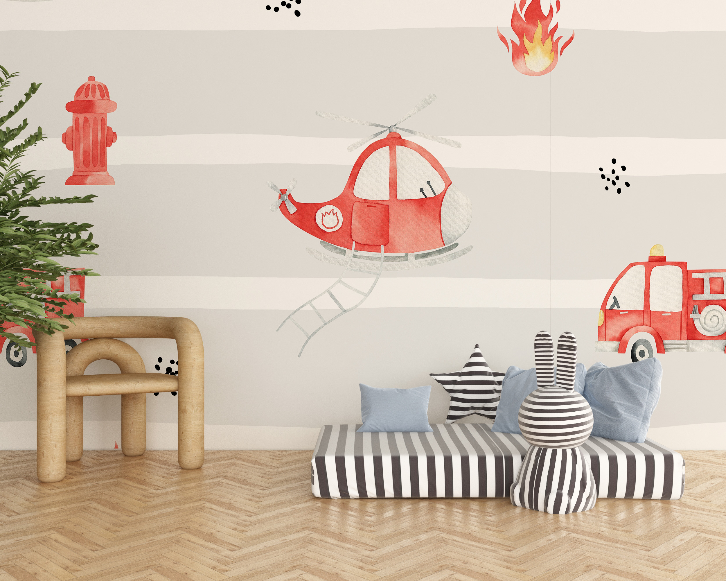 Foto murale Departamenti i Zjarrfikësve në ndihmë