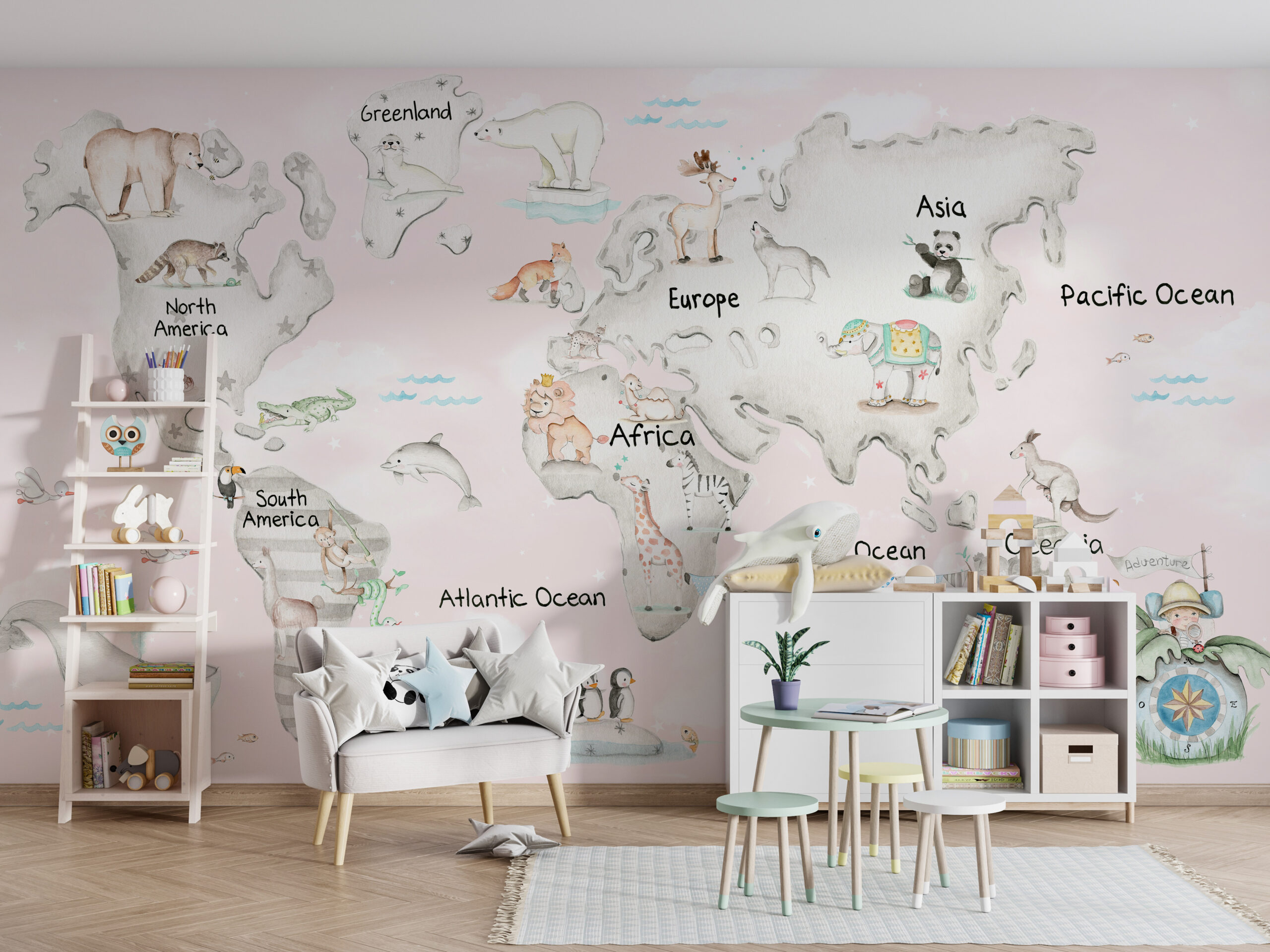 Foto murale Harta e Botës Rozë