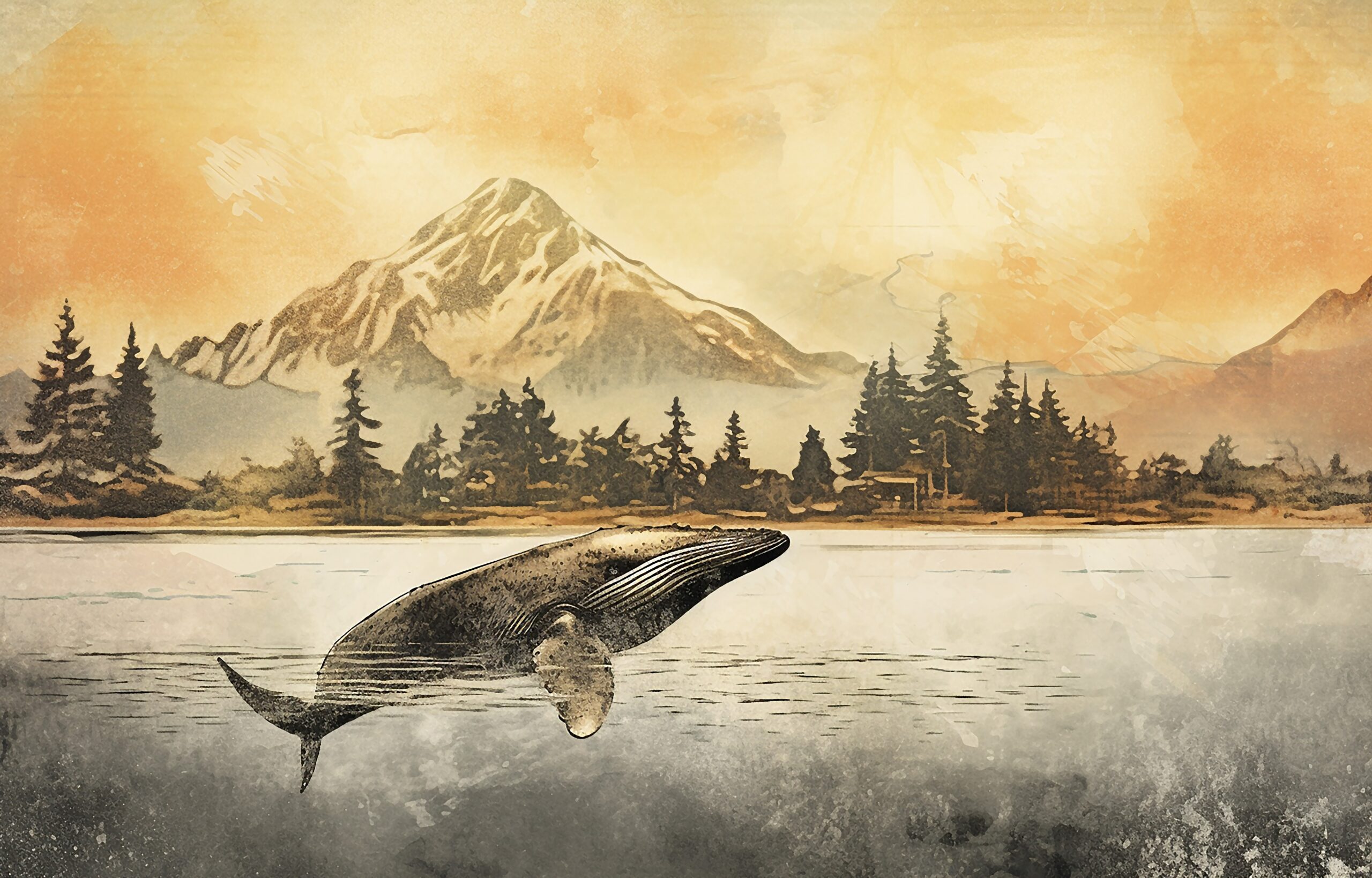 Abstract,Artistic,Background.,Vintage,Illustration,,Landscape,Painting,,Tree,Branches,,Golden