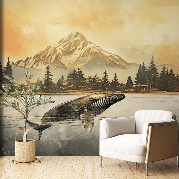 Foto murale Balena në Perëndim të Diellit