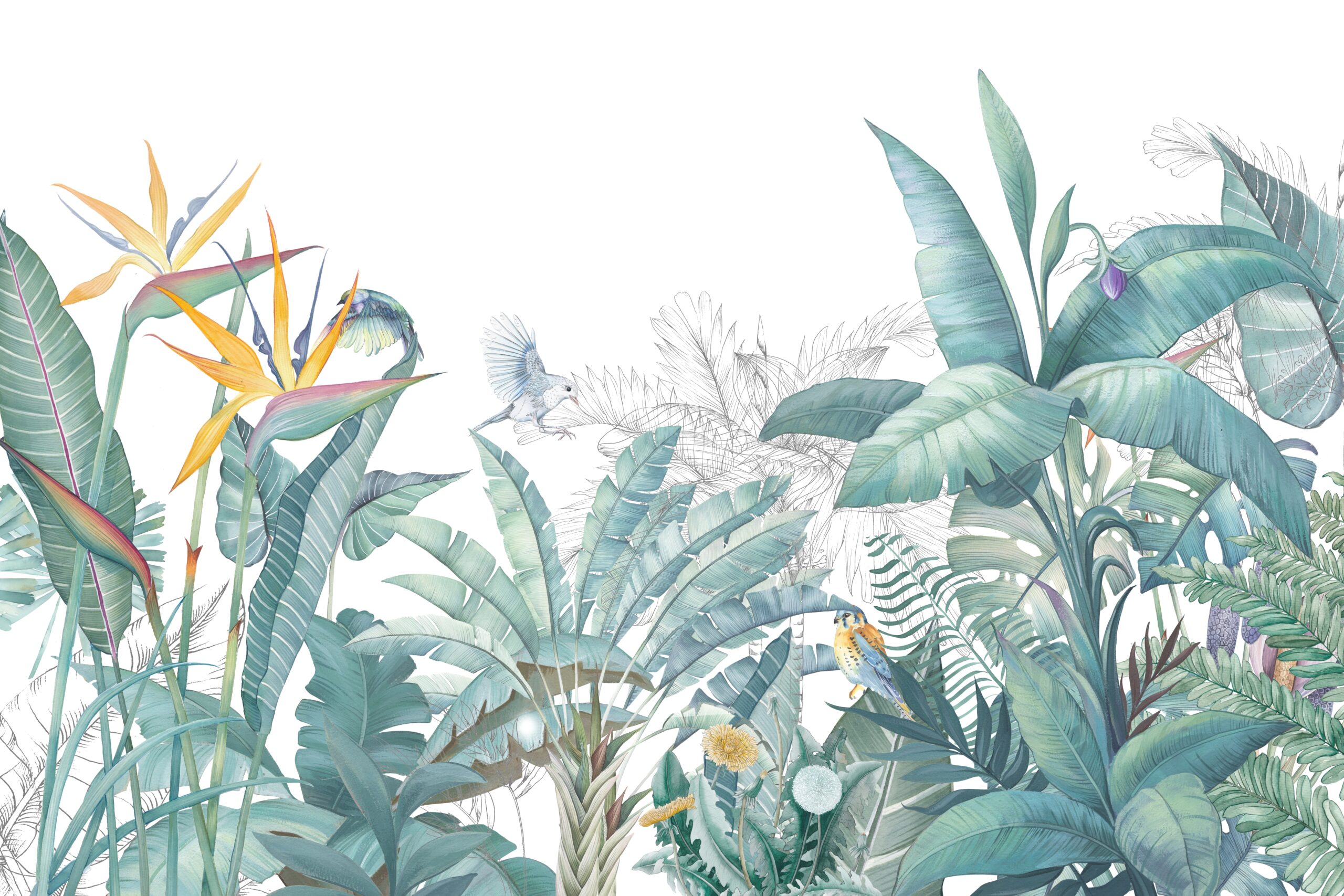 A,Collection,Of,Watercolor,Tropical,Leaves,And,Scenes.