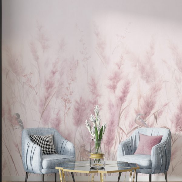 Foto murale Rozë me drithëra dhe zogj