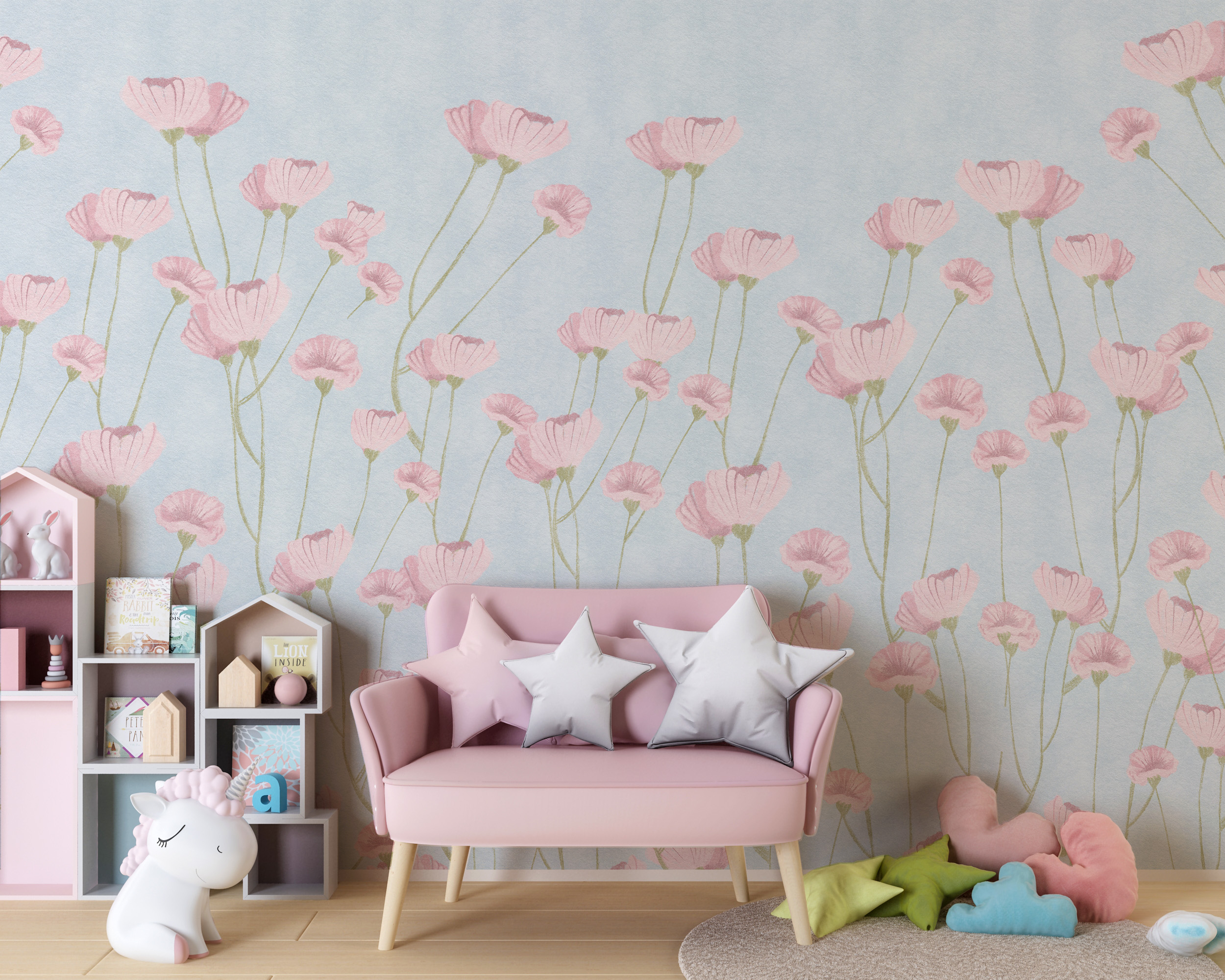 Foto murale Lule rozë në një sfond blu